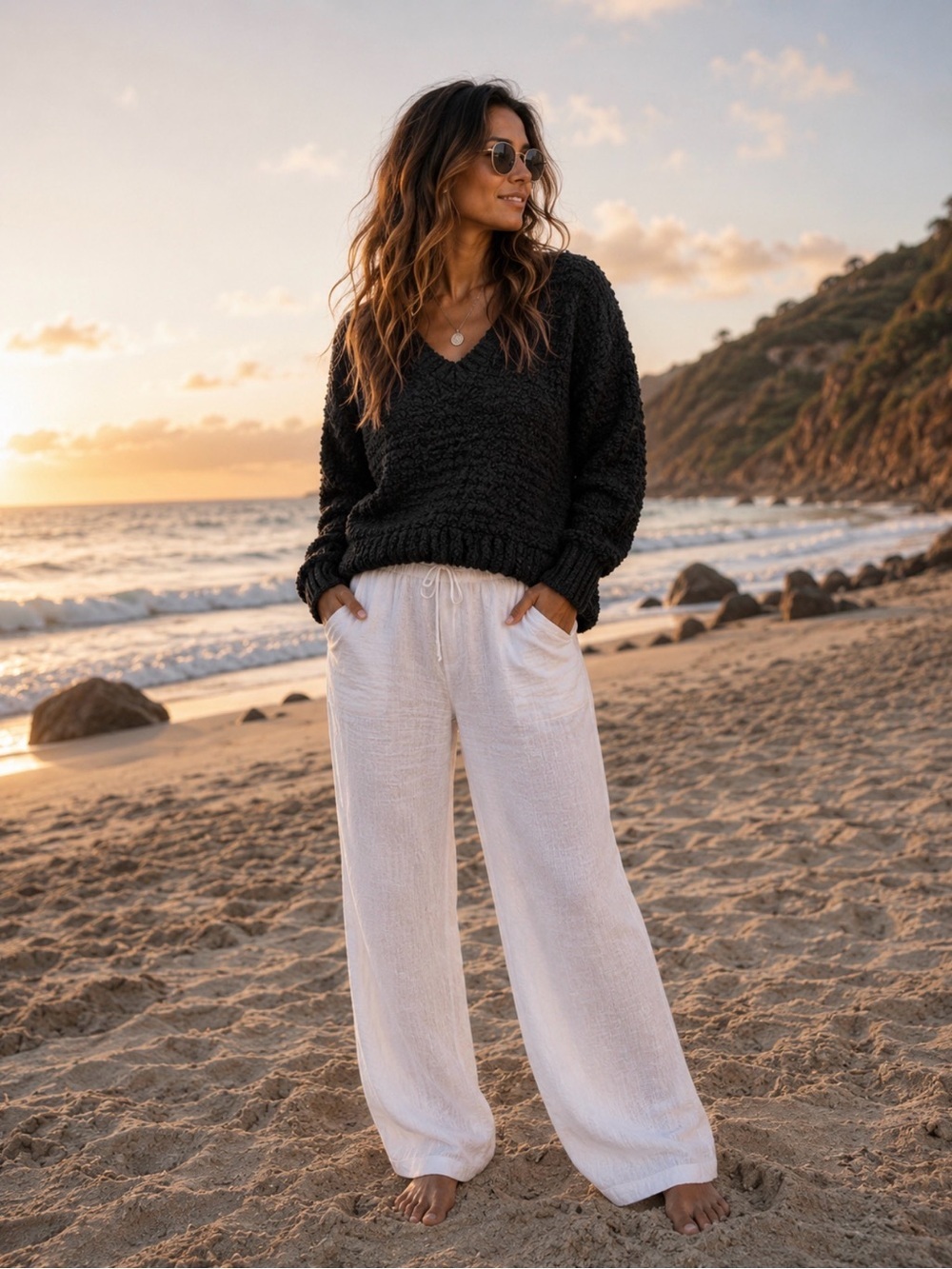 Kimchi Blue Black V-Neck Textured Knit Sweater